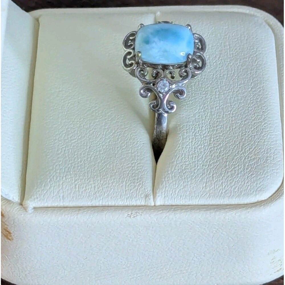 Sterling Silver Larimar Rectangular Ring - Blue, Size 10 - Picture 3 of 6